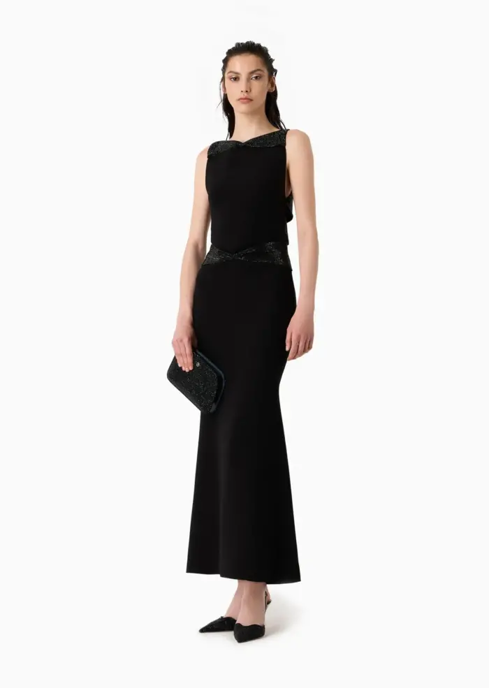 GIORGIO ARMANI Long dress in silk cady with rhinestone details