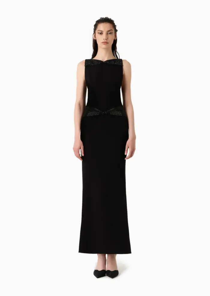 GIORGIO ARMANI Long dress in silk cady with rhinestone details