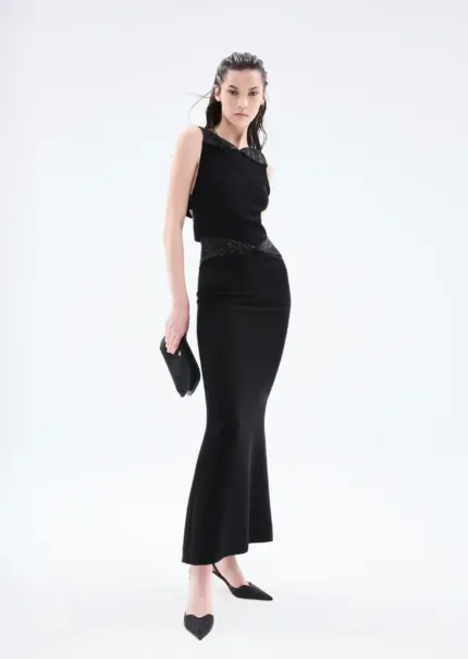 GIORGIO ARMANI Long dress in silk cady with rhinestone details