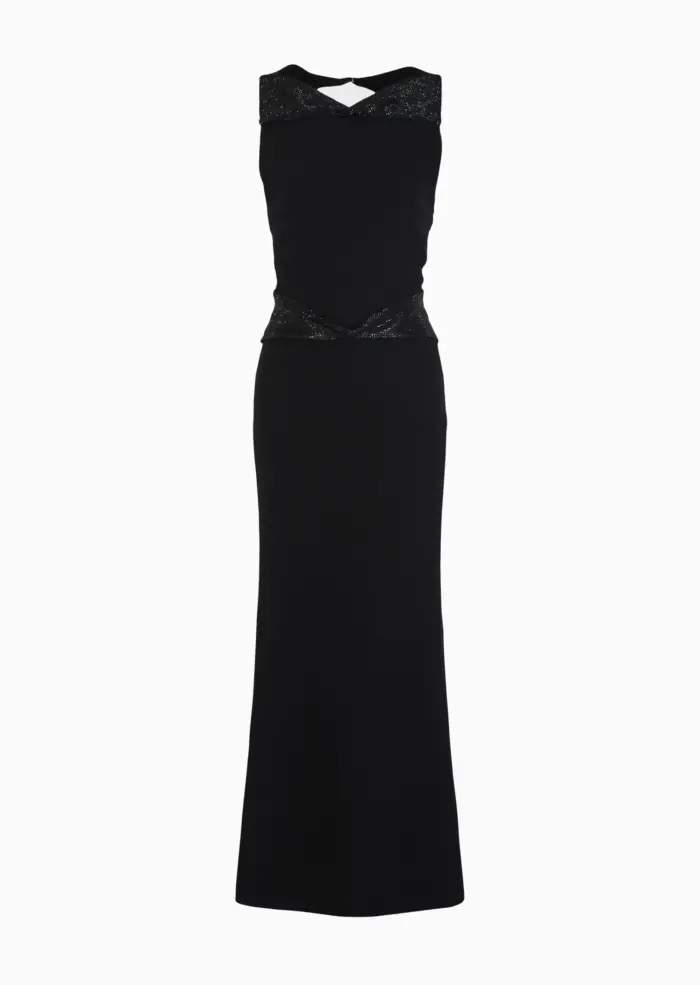 GIORGIO ARMANI Long dress in silk cady with rhinestone details