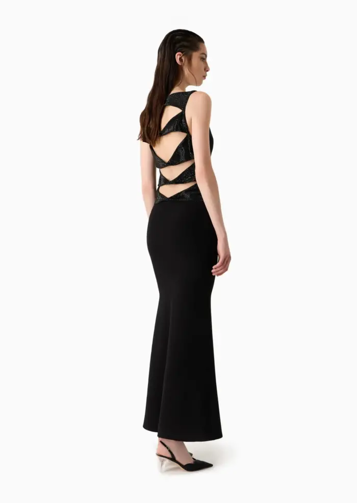 GIORGIO ARMANI Long dress in silk cady with rhinestone details